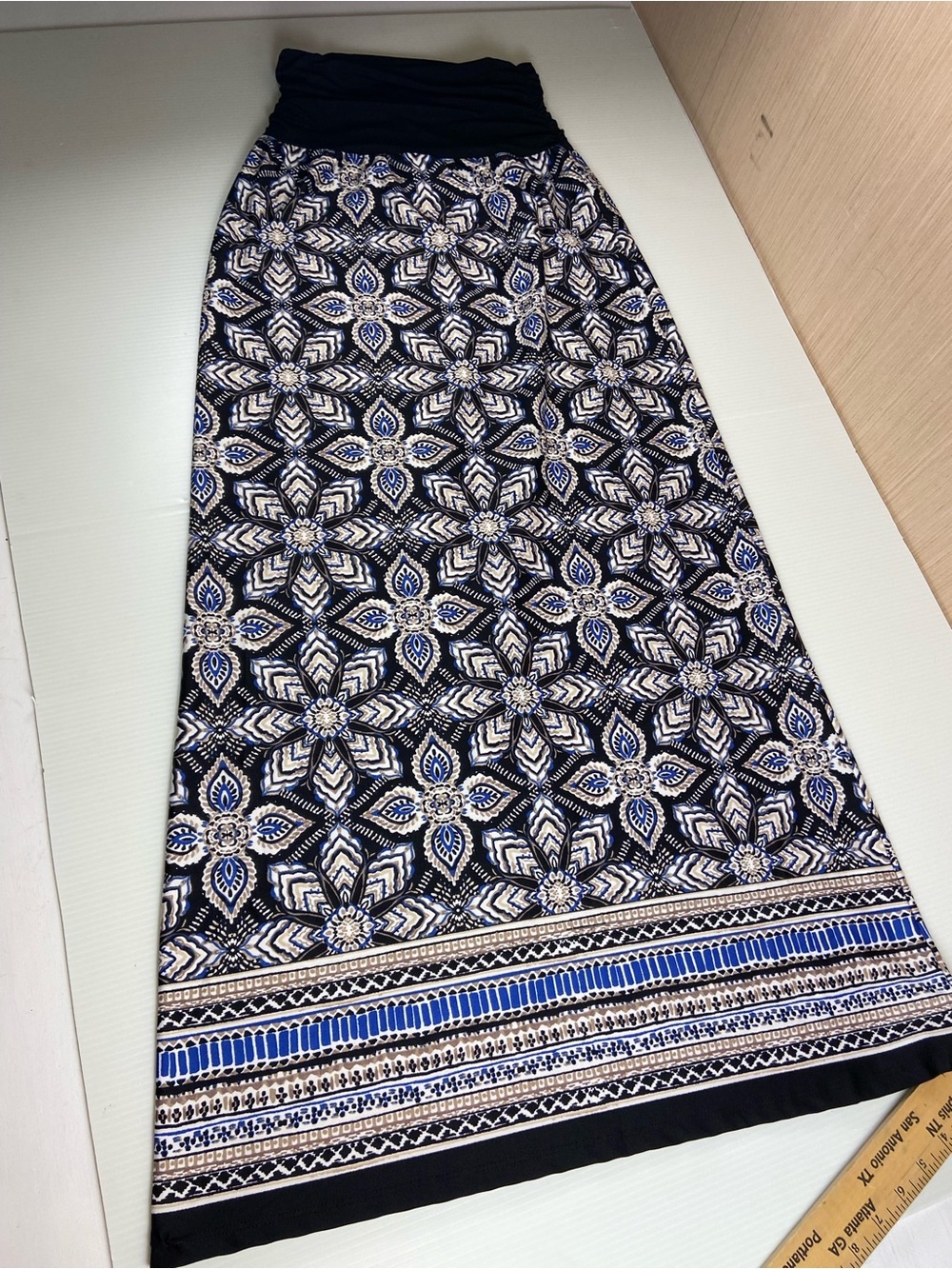 APT 9 Blue Black Geometric Print Maxi Skirt Size Small